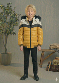 Gefütterte Pufferjacke mit Chevron-Steppung und Fellfutter 5148  - Gelb