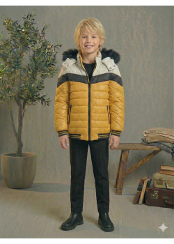 جاكيت مبطن بنقشة شيفرون وبطانة فرو 5148  - اصفر