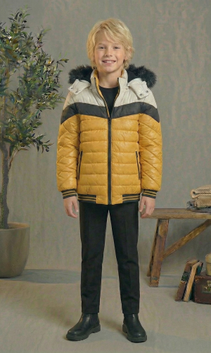 جاكيت مبطن بنقشة شيفرون وبطانة فرو 5148  - اصفر