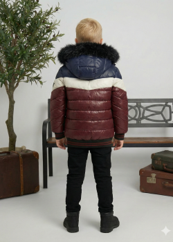 Fleece-Lined Puffer Jacket with Chevron Quilting 5148  - burgundy