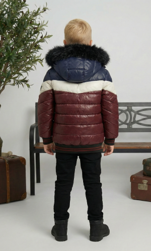 جاكيت مبطن بنقشة شيفرون وبطانة فرو 5148  - خمري