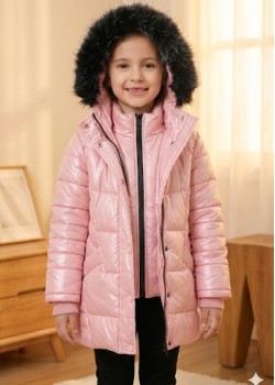 جاكيت شتوي بناتي مبطن بالفرو بالكامل 5150  - زهر