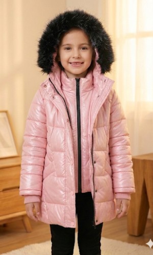 Glossy Girls' Winter Jacket with Full Fur Lining 5150  - pink