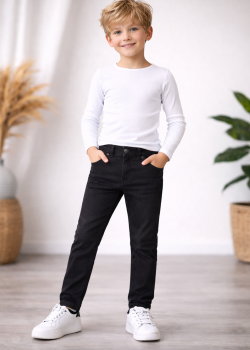 بنطلون جينز ولادي بخصر مطاطي 3502  - اسود