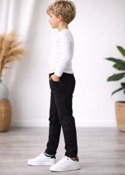 بنطلون جينز ولادي بخصر مطاطي 3502  - اسود