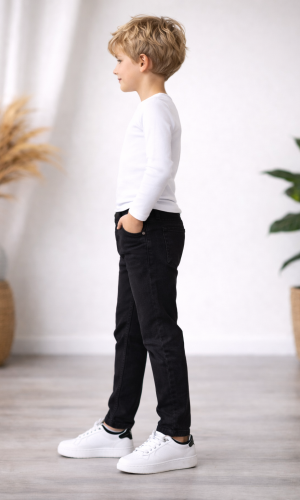 بنطلون جينز ولادي بخصر مطاطي 3502  - اسود