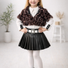 Mädchen 3-teiliges Set Pelzjacke und Lederrock 3503 - Braun