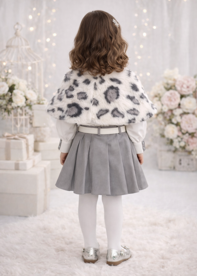 طقم بناتي فرو تنورة 3504 - gray