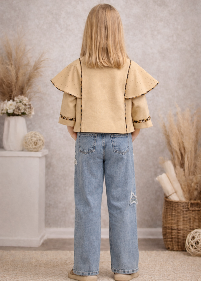 3506 طقم بناتي3قطع مع بنطرون - بيج