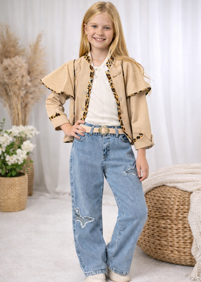 3506 طقم بناتي3قطع مع بنطرون - سكري