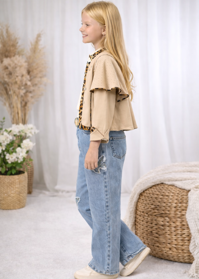 3506 طقم بناتي3قطع مع بنطرون - سكري