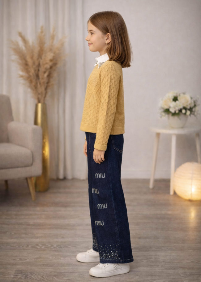 3508 طقم بناتي تريكو وردة  - شوكو