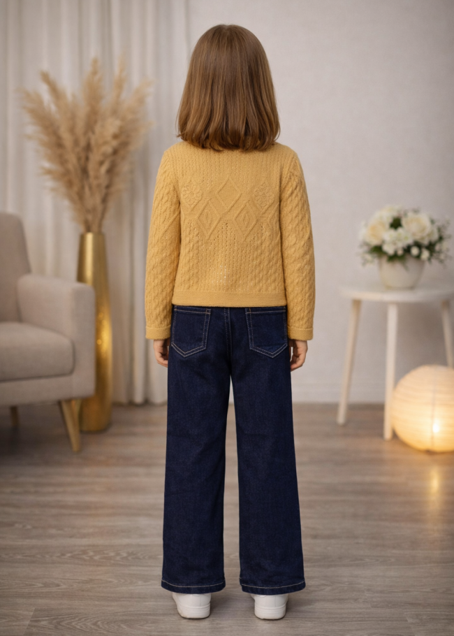 3508 طقم بناتي تريكو وردة  - شوكو