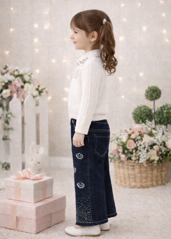 3510 طقم تريكو بناتي تاج الماز - ابيض