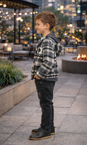 طقم ولادي شتوي 3 قطع قميص جوخ وبنطال جينز 3512 - اسود