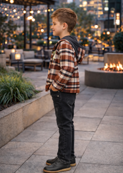 طقم ولادي شتوي 3 قطع قميص جوخ وبنطال جينز 3512 - بني