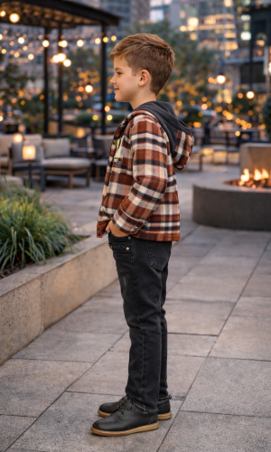 طقم ولادي شتوي 3 قطع قميص جوخ وبنطال جينز 3512 - بني