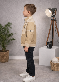 طقم ولادي كاجوال 3 قطع مع جاكيت عصري 3513  - بيج