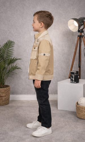 طقم ولادي كاجوال 3 قطع مع جاكيت عصري 3513  - بيج