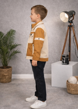 طقم ولادي كاجوال 3 قطع مع جاكيت عصري 3513  - عسلي