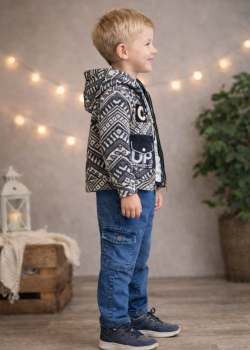 طقم صبياني ثلاث قطع جاكيت جوخ وبنطال كارجو 3515 - كحلي