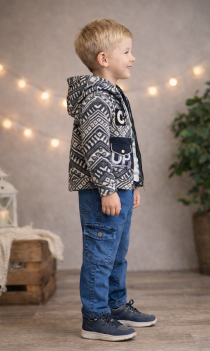 Jungen 3-teiliges Set Wolljacke und Cargohose 3515 - Dunkelblau