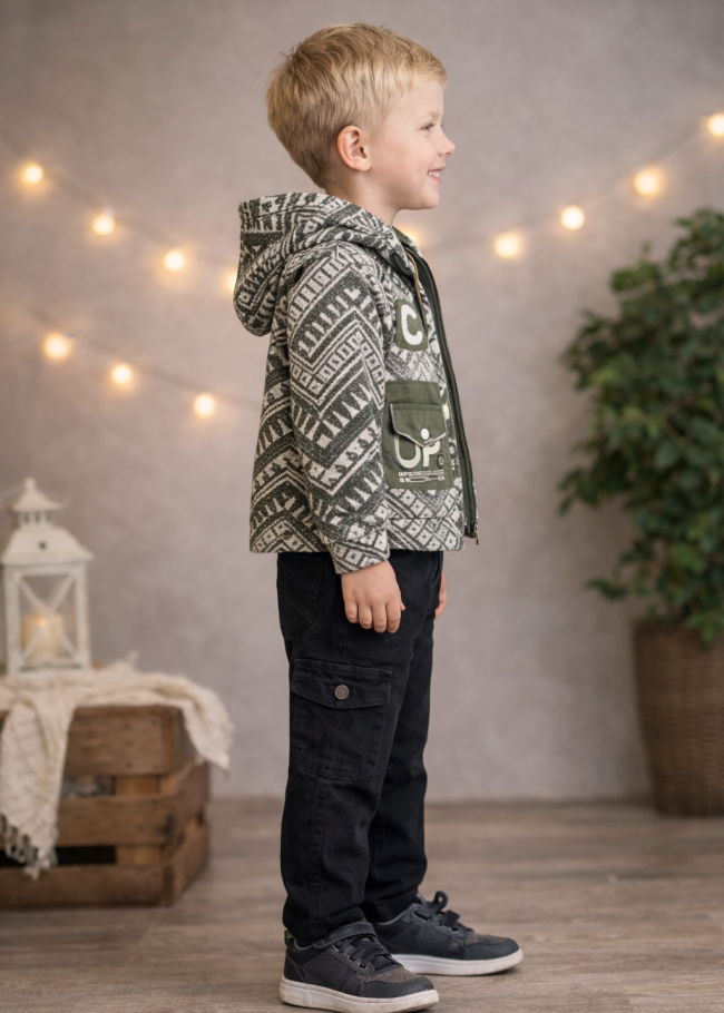 3515 طقم ولادي قميص جوخ - زيتي