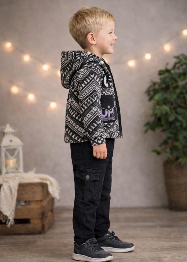 3515 طقم ولادي قميص جوخ - اسود