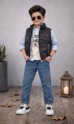 طقم ولادي كاجوال 4 قطع 3518 - كحلي