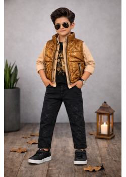 طقم ولادي كاجوال 4 قطع 3518 - بني