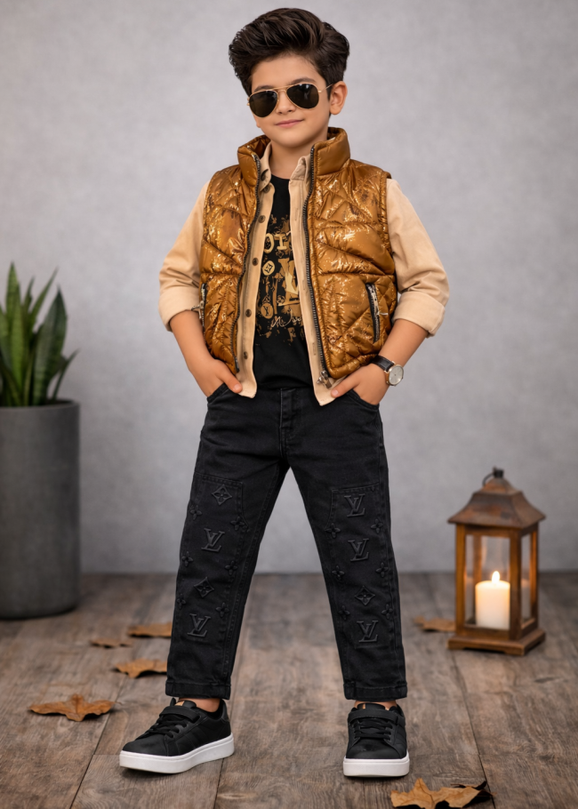 3518 طقم ولادي 4 قطع - brown