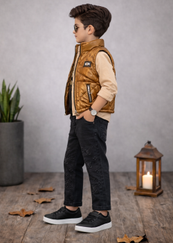 طقم ولادي كاجوال 4 قطع 3518 - بني