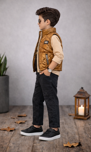 طقم ولادي كاجوال 4 قطع 3518 - بني