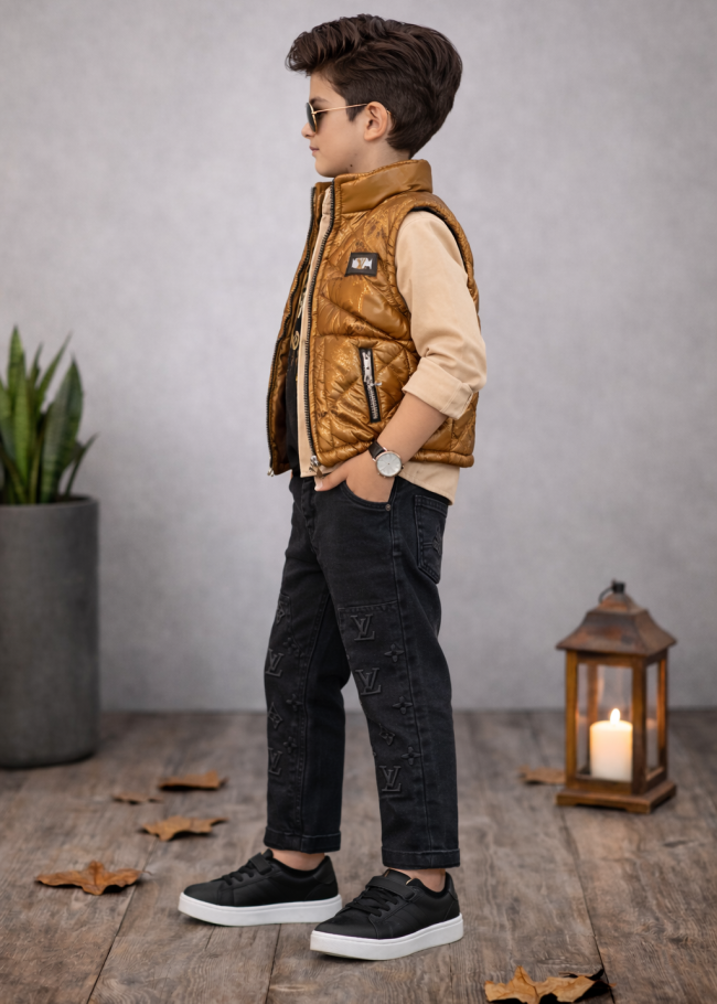 3518 طقم ولادي 4 قطع - brown