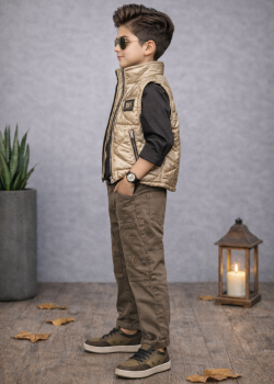 طقم ولادي كاجوال 4 قطع 3518 - بيج