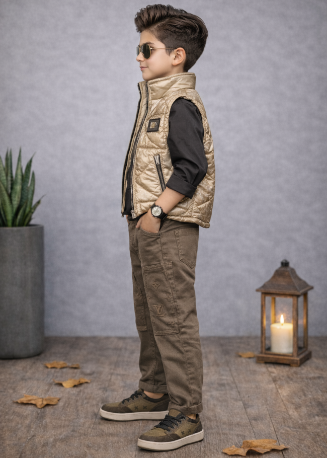 3518 طقم ولادي 4 قطع - بيج