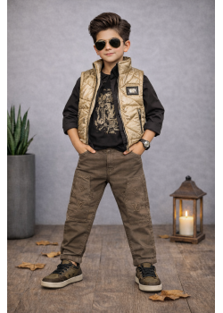 طقم ولادي كاجوال 4 قطع 3518 - بيج