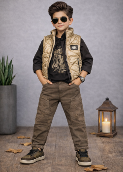 طقم ولادي كاجوال 4 قطع 3518 - بيج