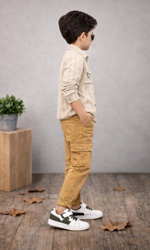 طقم ولادي كاجوال 3 قطع 3521  - بيج