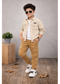 طقم ولادي كاجوال 3 قطع 3521  - بيج