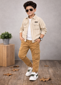 طقم ولادي كاجوال 3 قطع 3521  - بيج