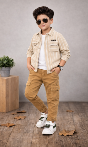 طقم ولادي كاجوال 3 قطع 3521  - بيج