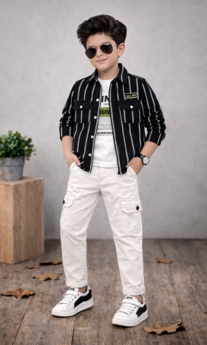 طقم ولادي كاجوال 3 قطع 3521  - اسود