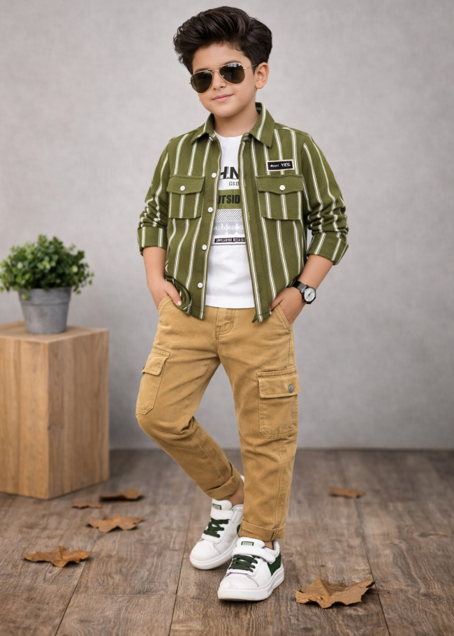 3521 طقم صبياني  - زيتي