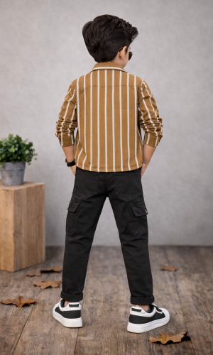 طقم ولادي كاجوال 3 قطع 3521  - عسلي