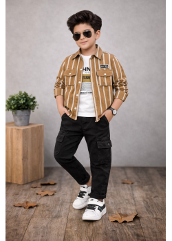 طقم ولادي كاجوال 3 قطع 3521  - عسلي