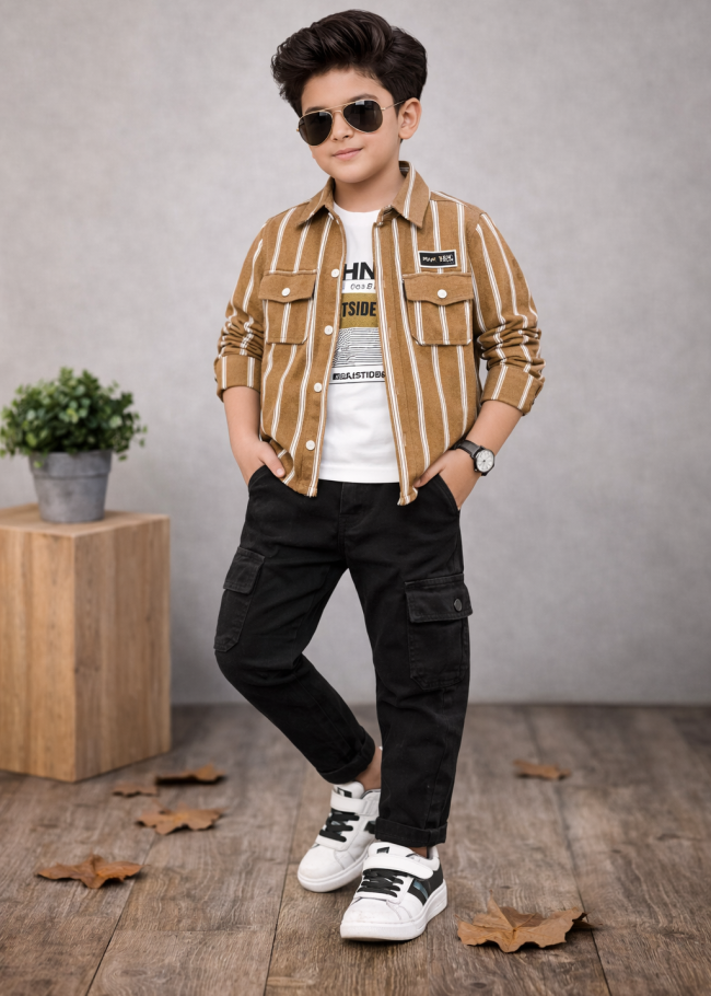 3521 طقم صبياني  - عسلي