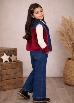 طقم بناتي جينز عصري 3 قطع 3526 - خمري