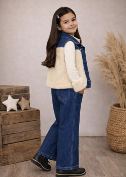 طقم بناتي جينز عصري 3 قطع 3526 - ابيض