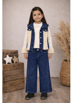 طقم بناتي جينز عصري 3 قطع 3526 - ابيض